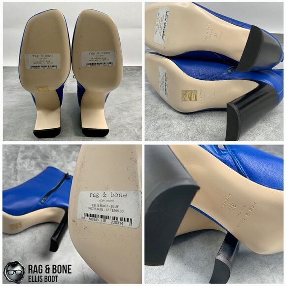 RAG & BONE ELLIS HEELED ANKLE BOOT IN ULTRA BLUE LEATHER WOMEN’S SIZE 7 EU 37 - Picture 11 of 15